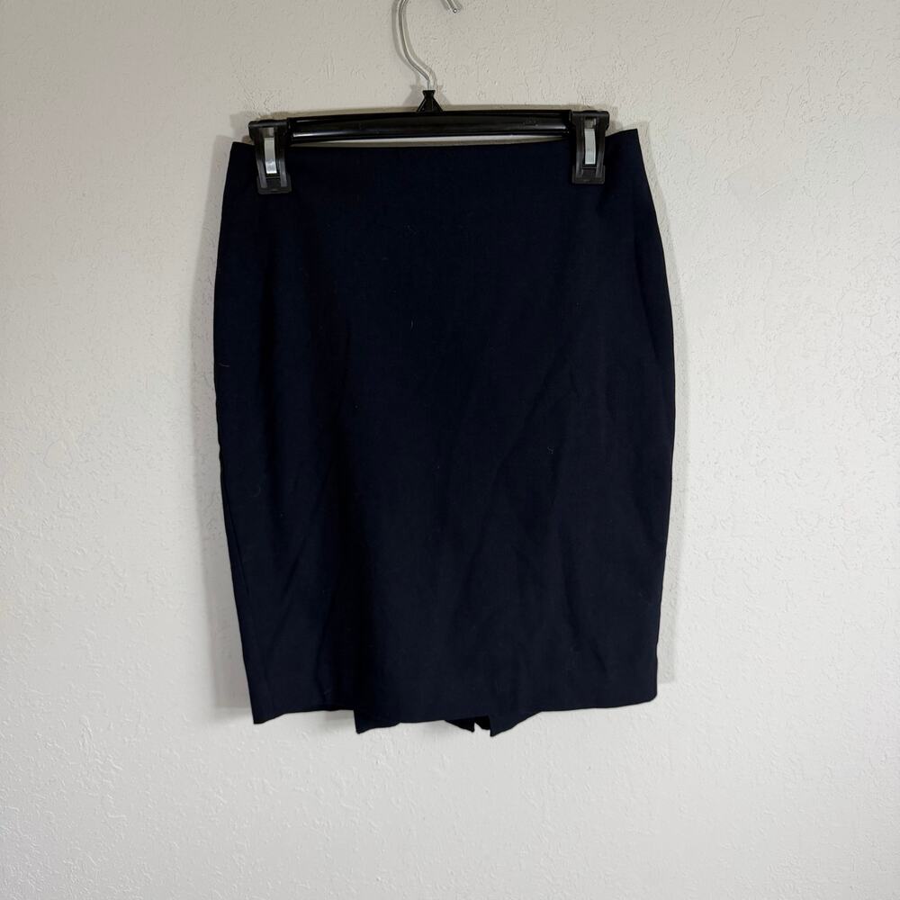 Ann Taylor Factory Navy Blue Pencil Skirt Tailored Silhouette Back Slit Women 0P